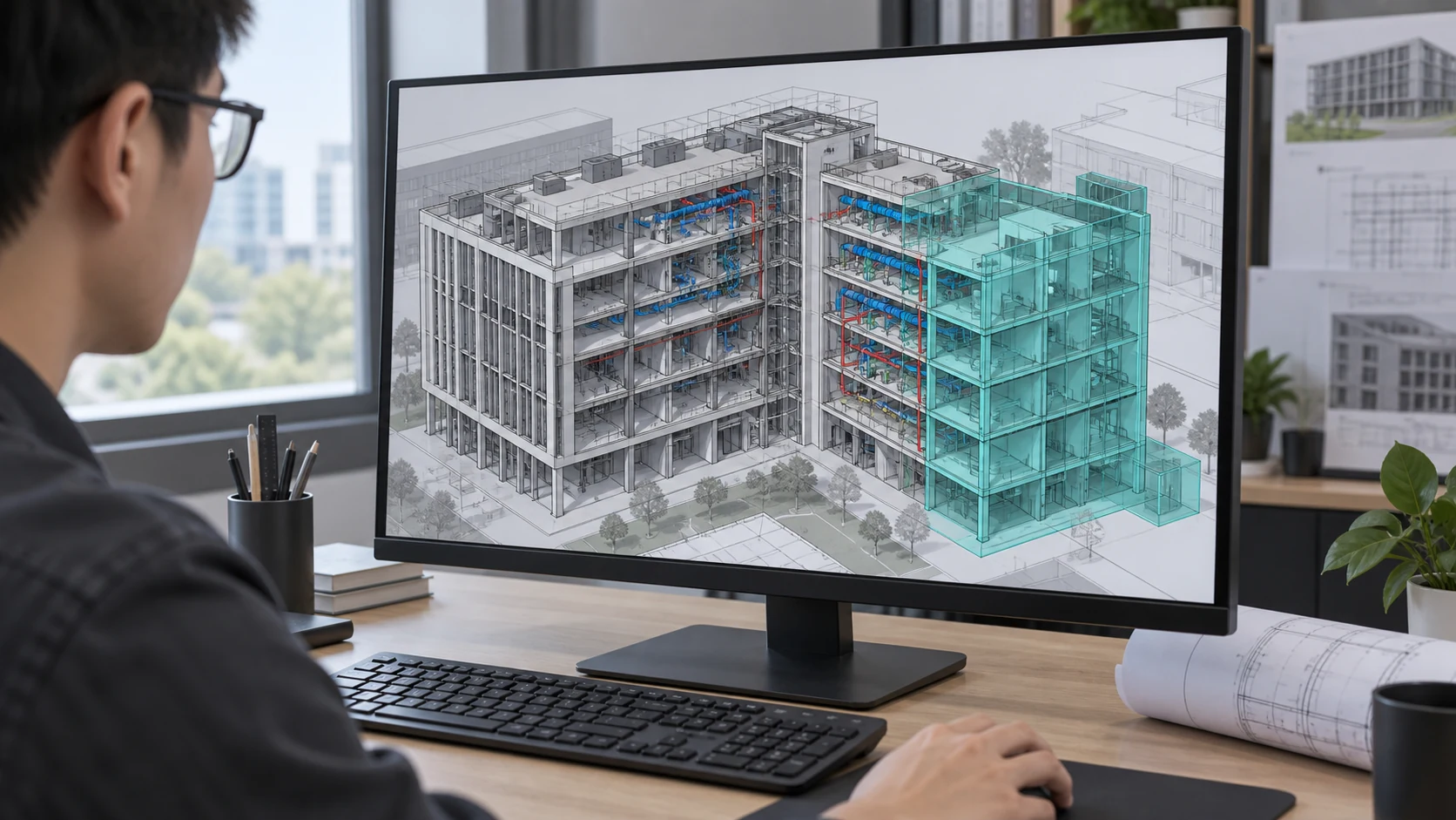 BIM 链接模型与局部视图的负载排查的技术场景插画